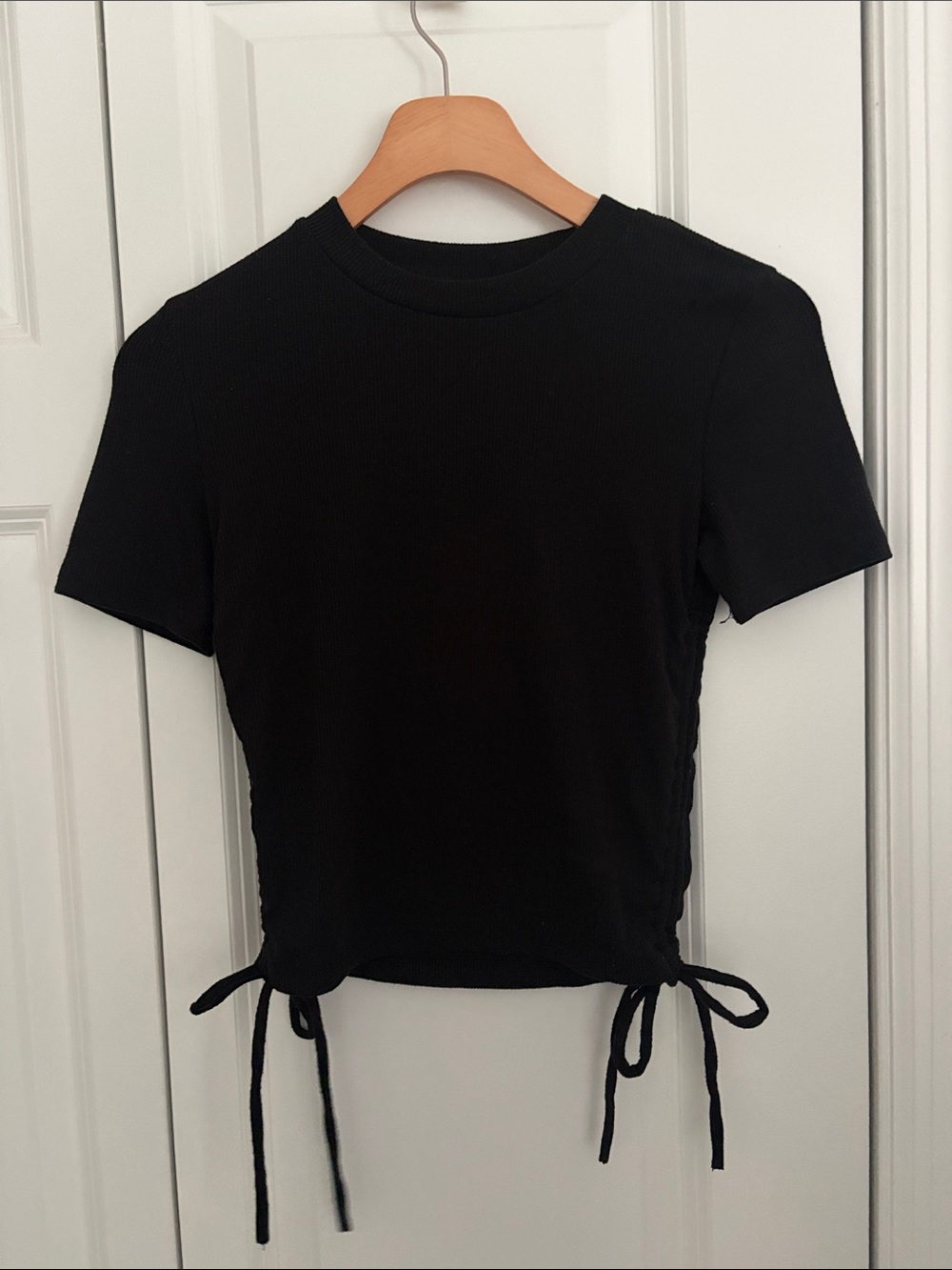 Zara Black Short Sleeve Crop Top with Side Tie Details